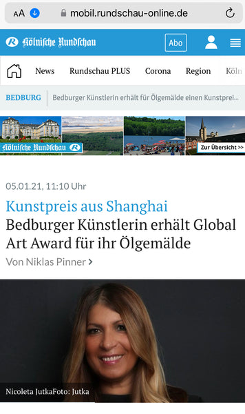 NICOLE JUTKA | Kunstpreis aus Shanghai Bedburger Künstlerin erhält Global Art Award für ihr Ölgemälde von Niklas Pinner | 05.01.21 |Kölner Stadt Anzeiger, Kölnische Rundschau